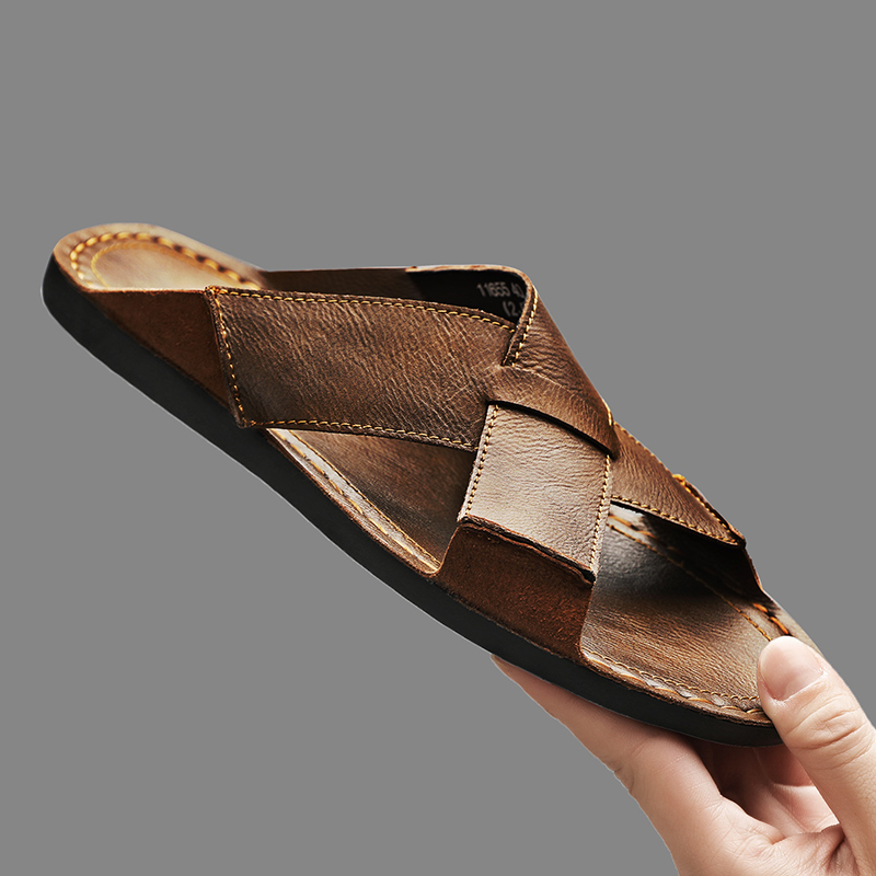 Flip Flop Leather Men - Fashion Genuine Leather Men Slippers Summer