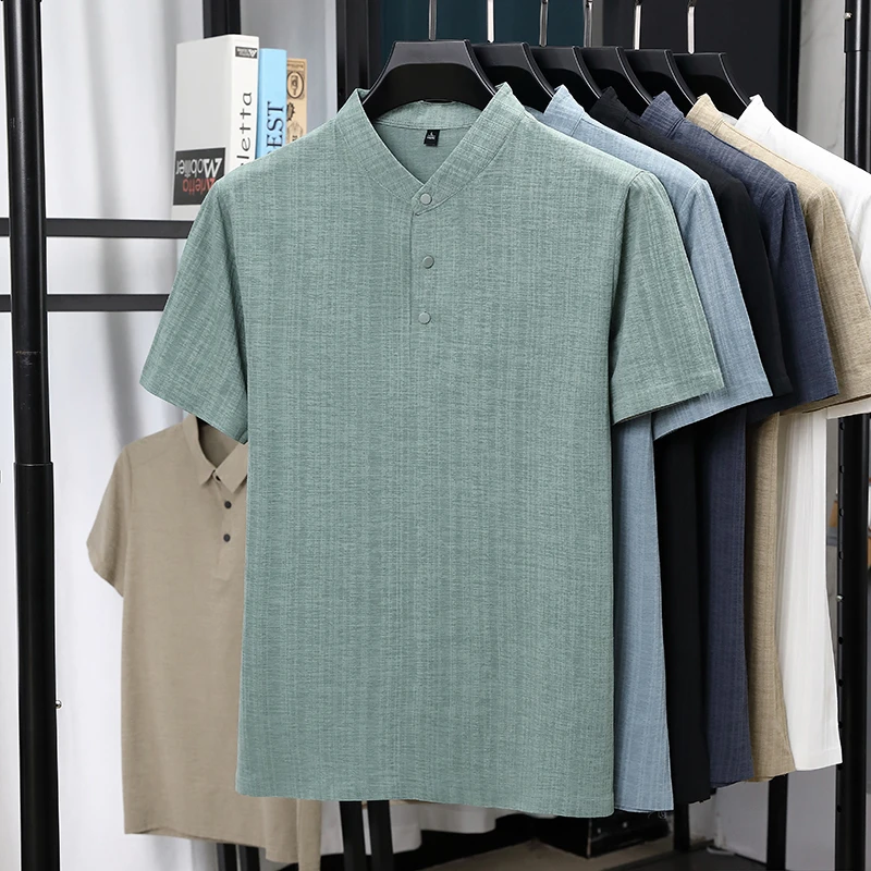 Linen Shirt Breathable - Mens Mandarin Collar Half Placket Linen