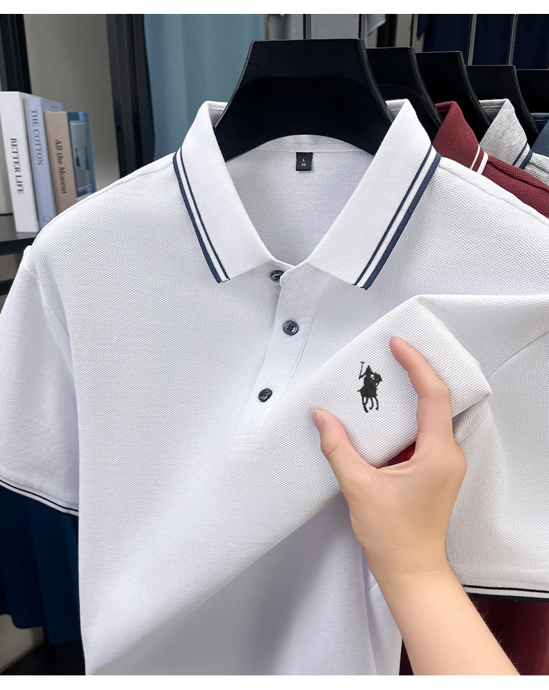 Summer Striped Collar Polo Shi - Polo Shirt Pique 评论和价格
