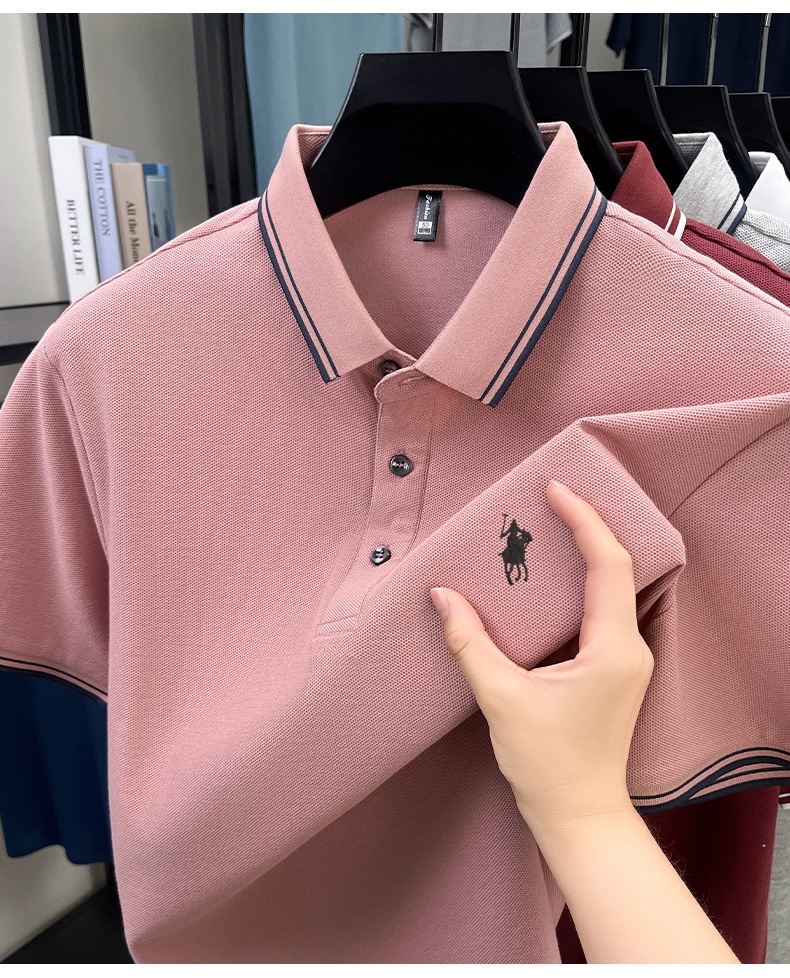 Summer Striped Collar Polo Shi - Polo Shirt Pique 评论和价格