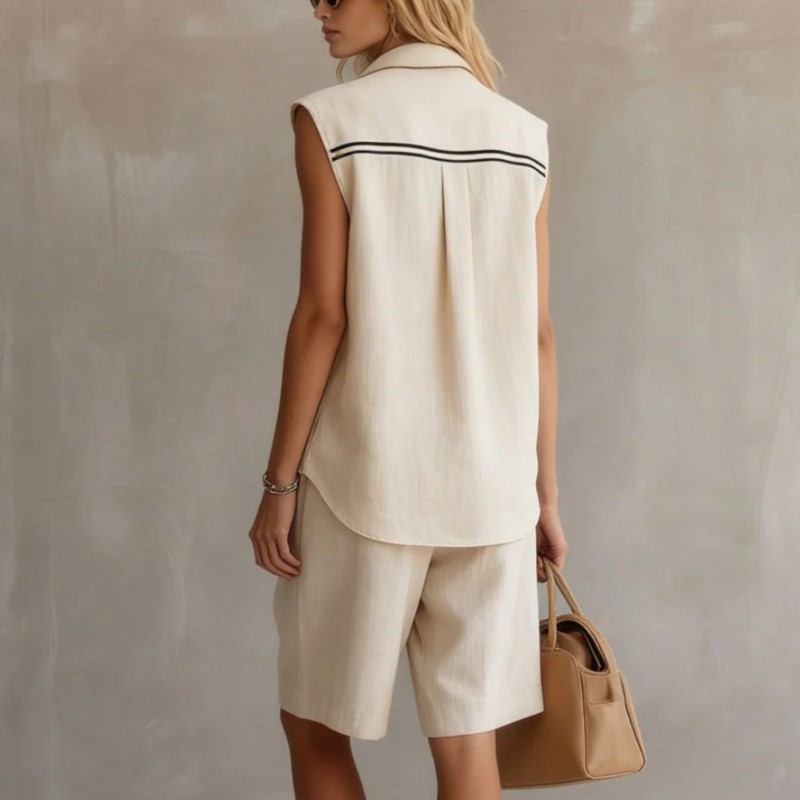 Summer Fashion Solid Linen Ble - Shirt Camp Collar 评论和价格