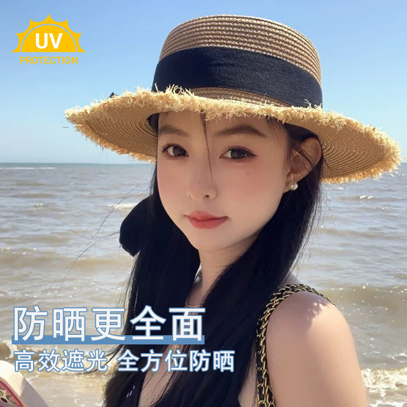 Women Straw Sun Hat Bowknot Su - Packable Hat Nylon 评论和价格