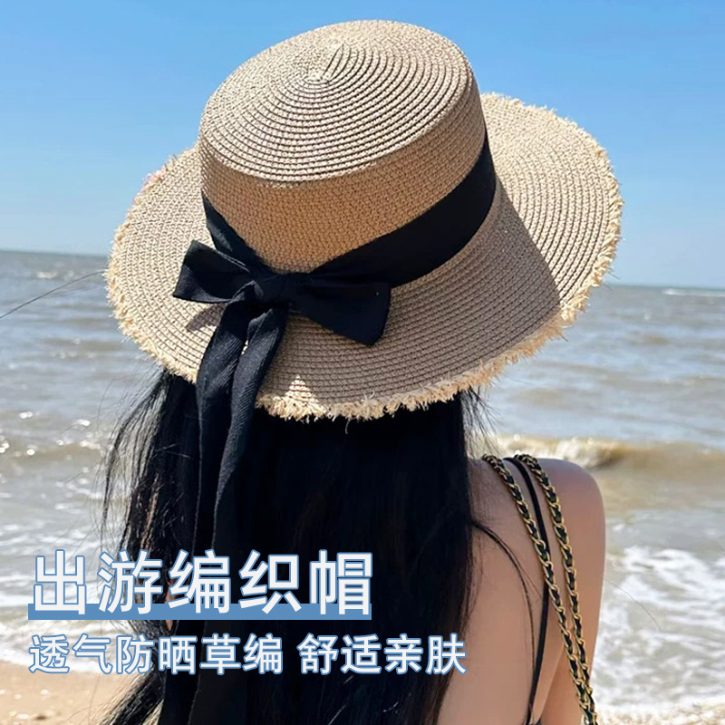 Women Straw Sun Hat Bowknot Su - Packable Hat Nylon 评论和价格