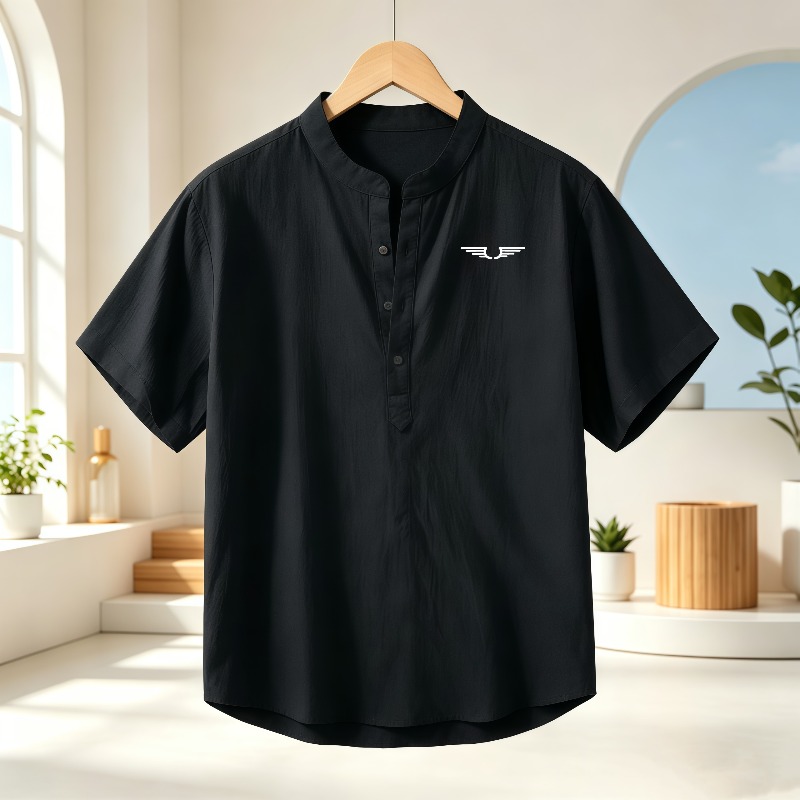 Men's cotton and linen Henley  - Linen Shirt Breathable 评论和价格
