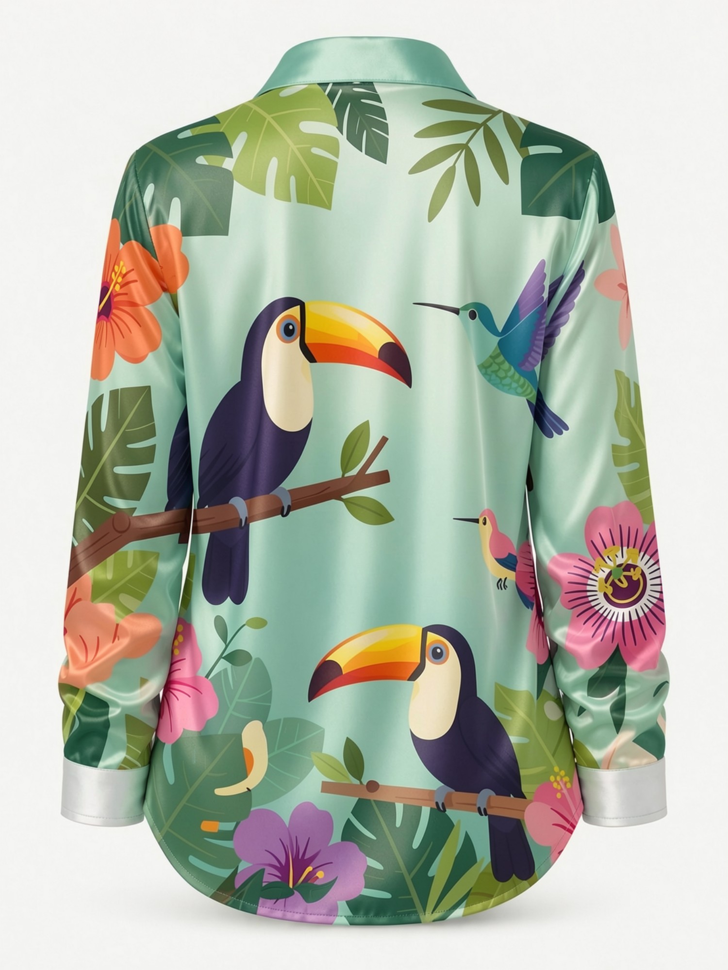 Mint Toucan Satin Button Shirt - Resort Shirt Floral 评论和价格