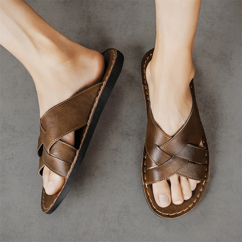 Genuine Leather Men Casual San - Flip Flop Leather Men 评论和价格