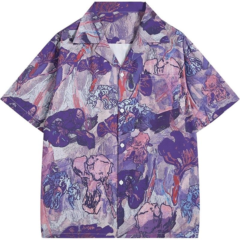 Vintage Purple Oil Painting Ir - Resort Shirt Floral 评论和价格