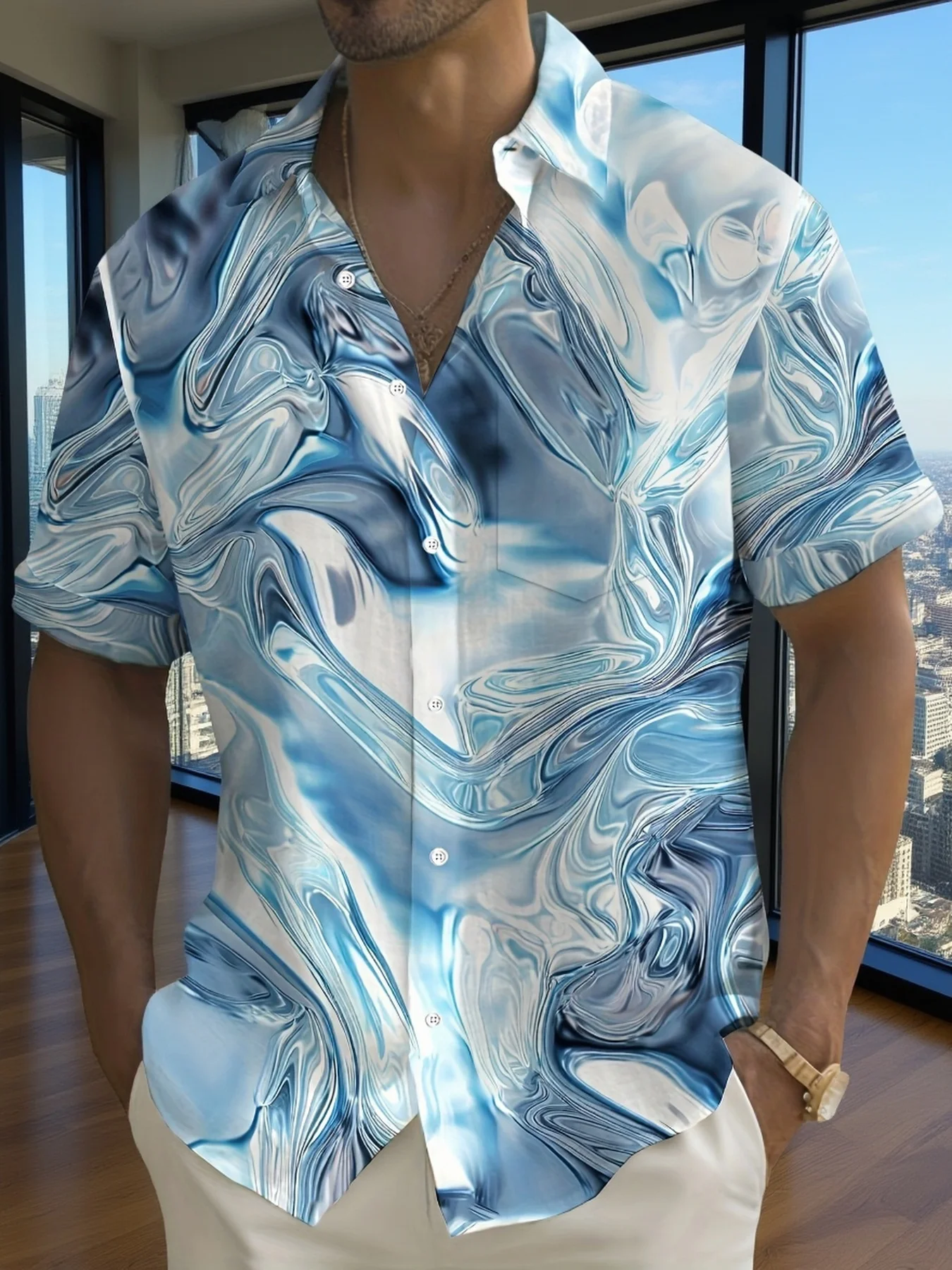 Minimal Ink Texture Lapel Reso - Resort Shirt Floral 评论和价格