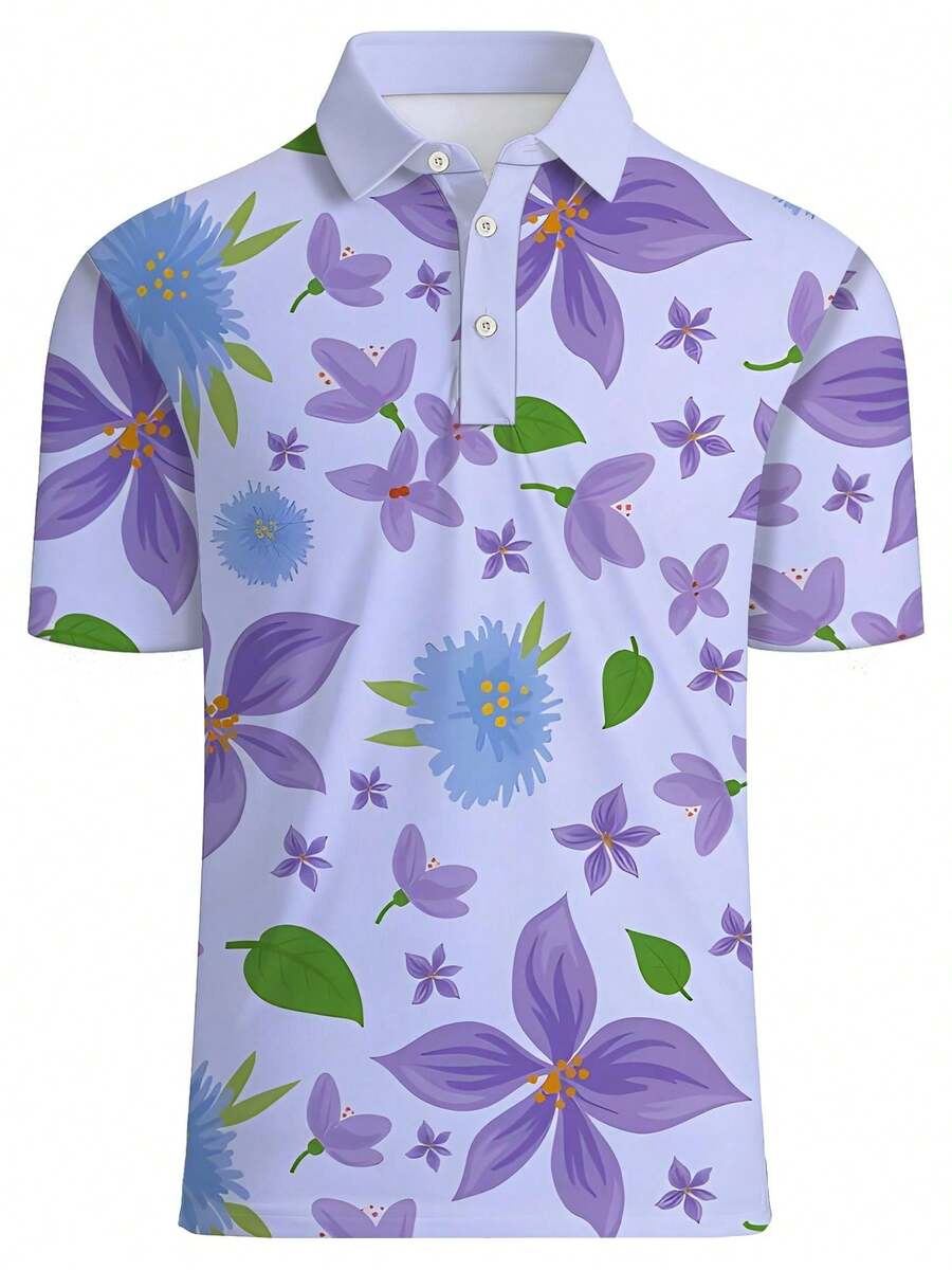 Mens Floral Print Pique Shirt  - Polo Shirt Pique 评论和价格