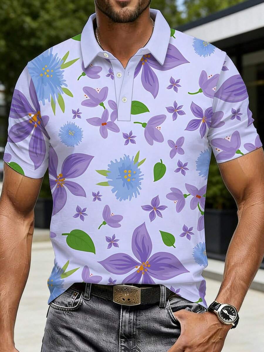 Mens Floral Print Pique Shirt  - Polo Shirt Pique 评论和价格