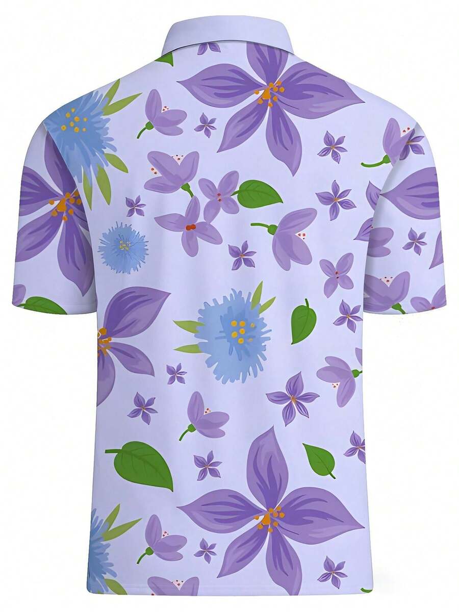 Mens Floral Print Pique Shirt  - Polo Shirt Pique 评论和价格
