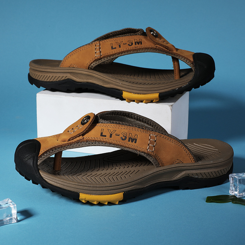 New Men's Genuine Leather Flip - Flip Flop Leather Men 评论和价格
