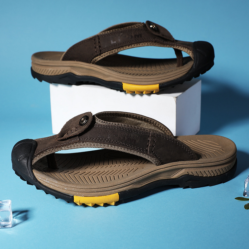 New Men's Genuine Leather Flip - Flip Flop Leather Men 评论和价格