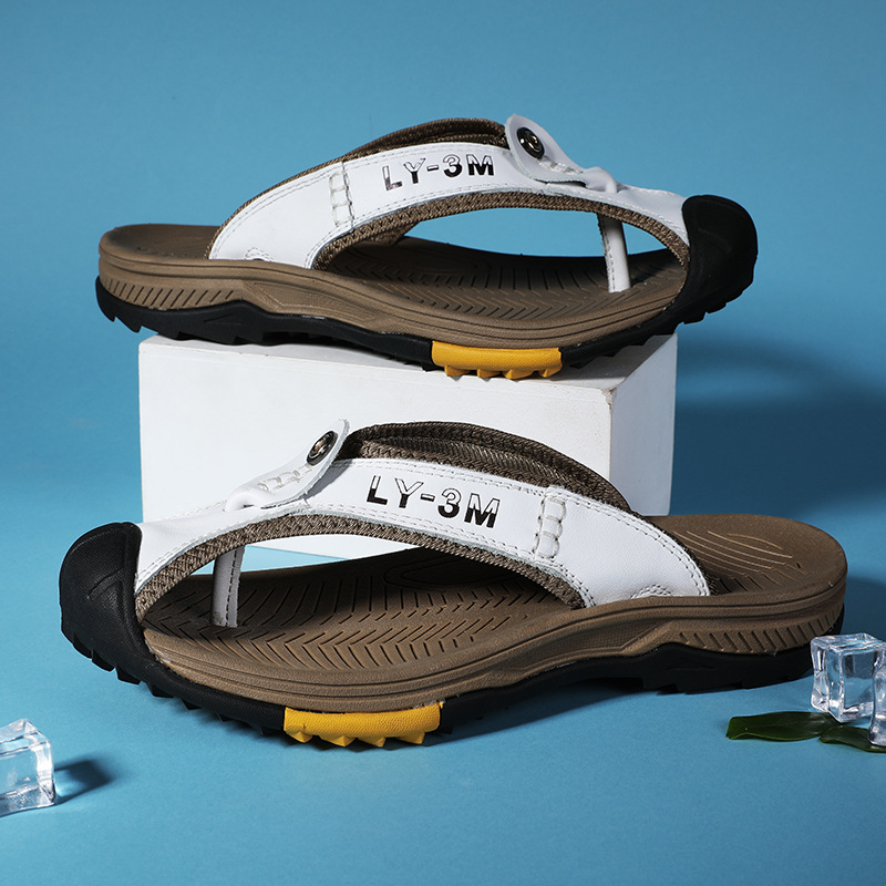 New Men's Genuine Leather Flip - Flip Flop Leather Men 评论和价格