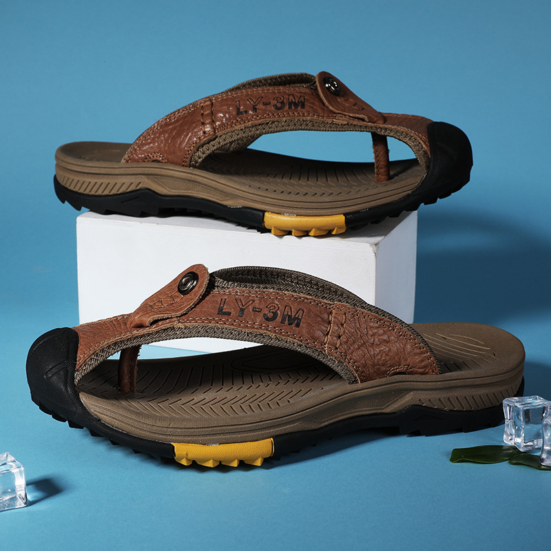 New Men's Genuine Leather Flip - Flip Flop Leather Men 评论和价格