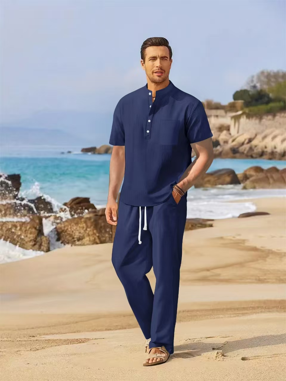 Summer men's cotton and linen  - Short Linen Drawstring 评论和价格