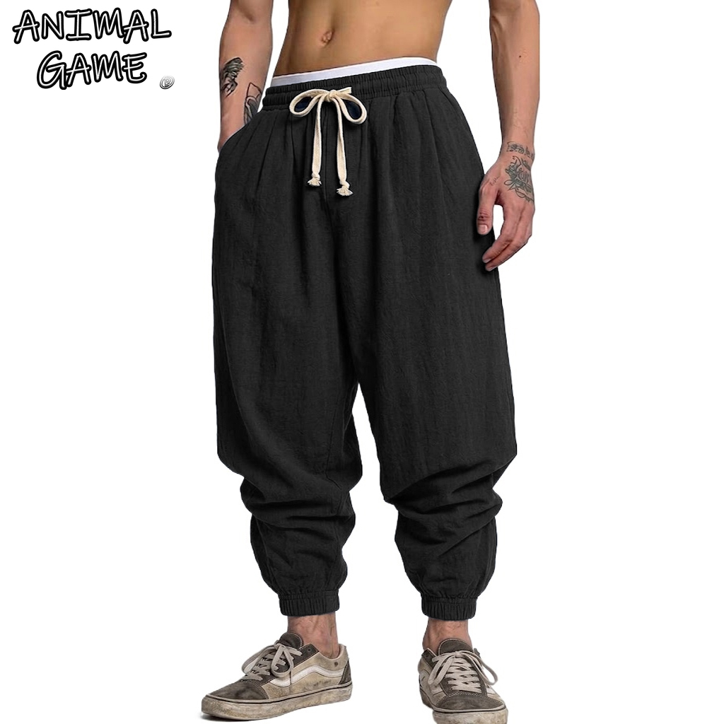 Korean Cotton Linen Trousers A - Short Linen Drawstring 评论和价格