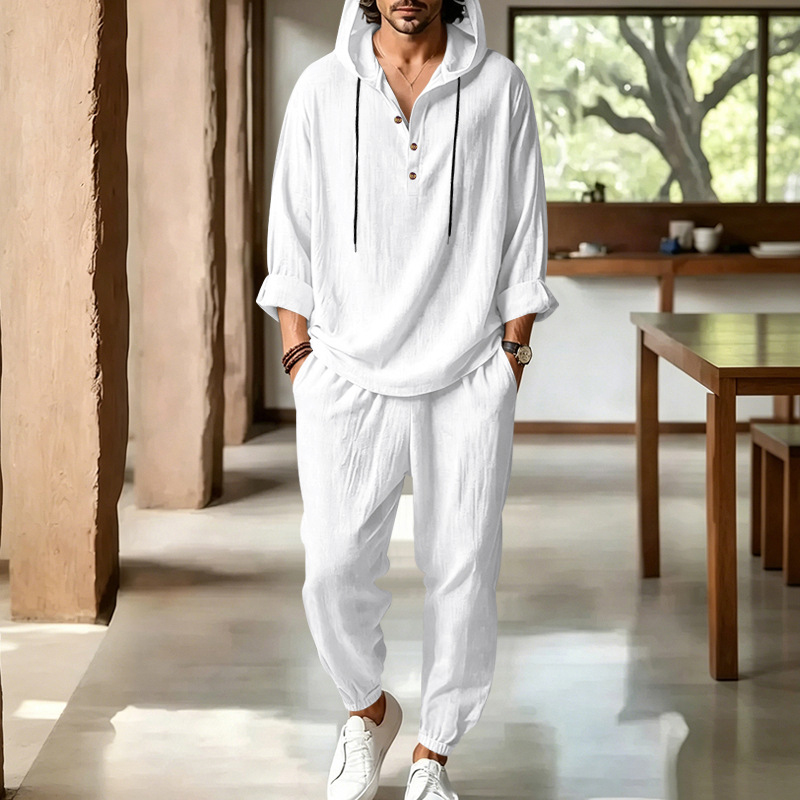Men's Summer Linen 2 Piece Set - Short Linen Drawstring 评论和价格