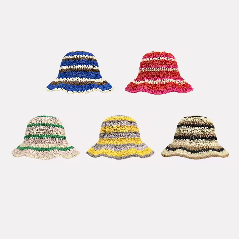 New Striped Knitted Straw Croc - Bucket Hat Straw 评论和价格