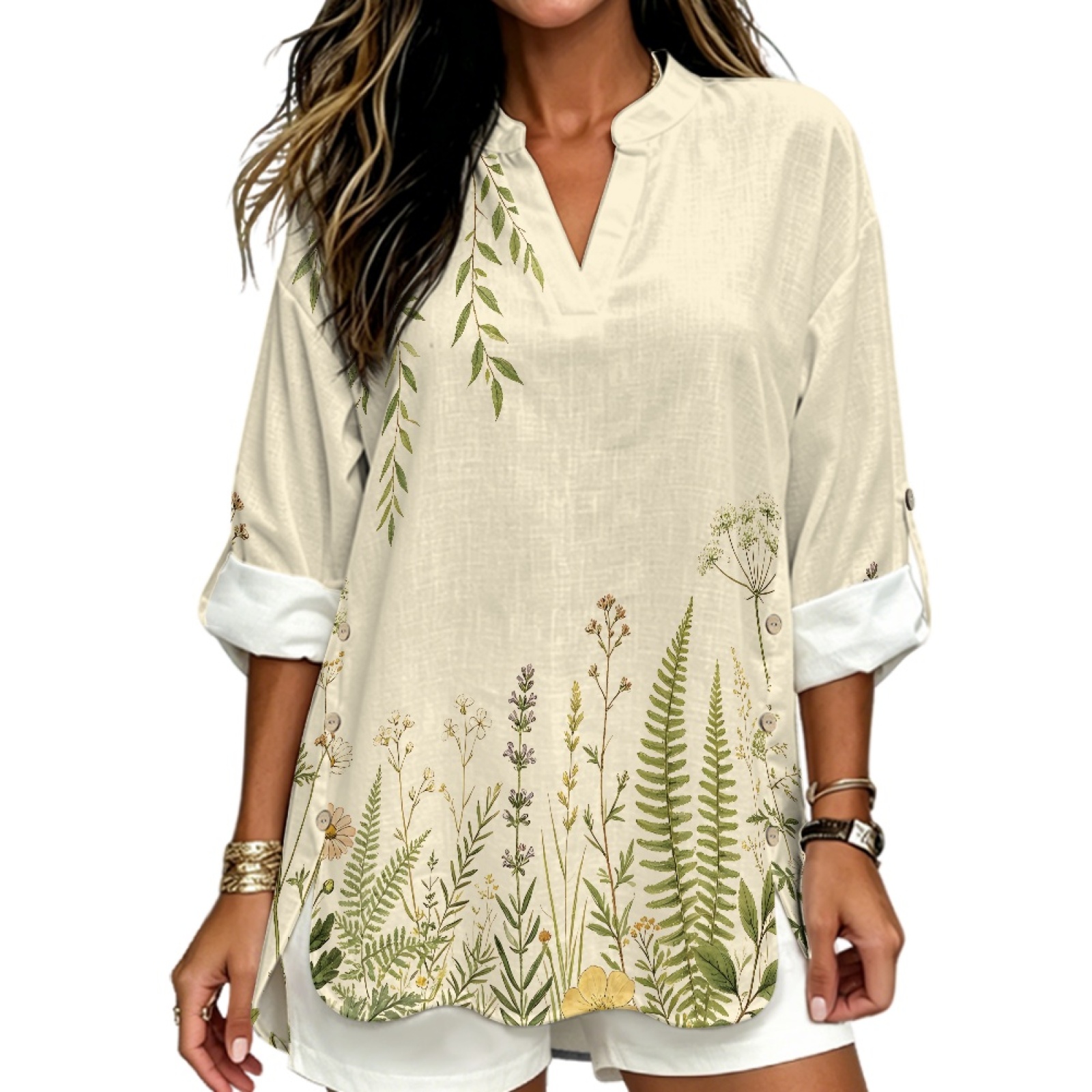 INSTANTARTS Women'S Linen V-Ne - Linen Shirt Breathable 评论和价格