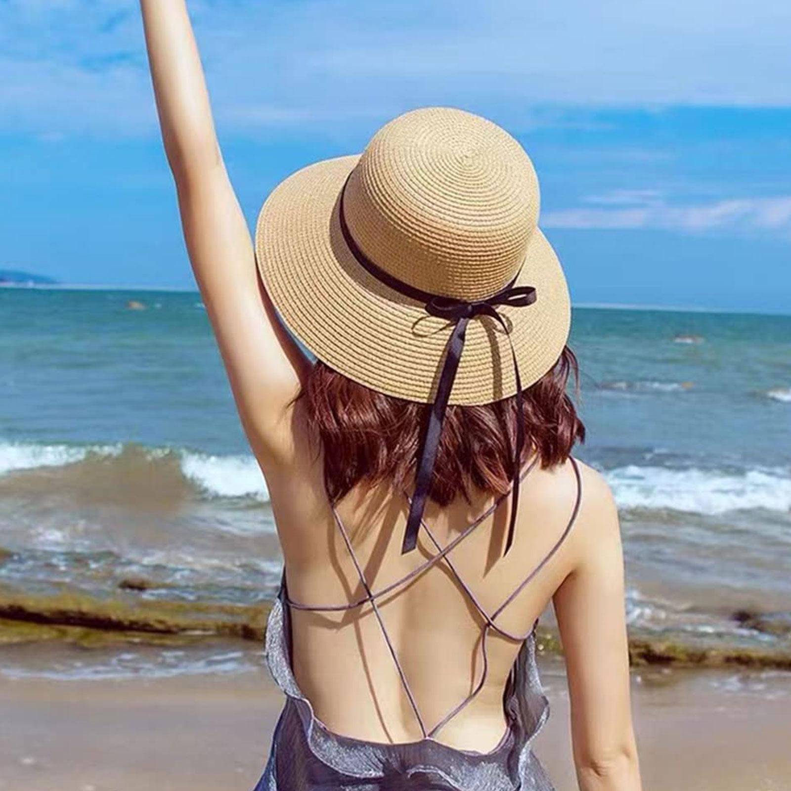 Summer Straw Hat Big Wide Brim - Bucket Hat Straw 评论和价格