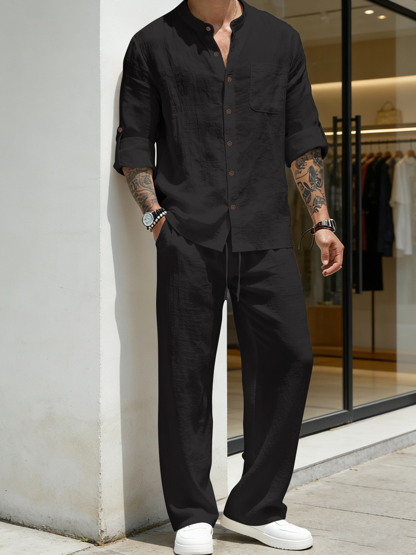 Suit Loose Linen Long Sleeve S - Linen Shirt Breathable 评论和价格