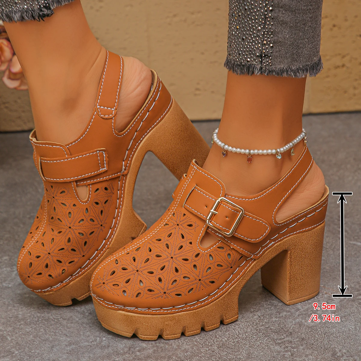 Large Size Women's Thick Heel  - Casual Sandal Leather 评论和价格