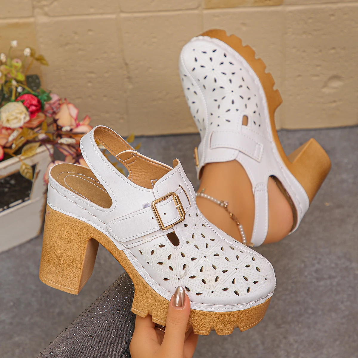 Large Size Women's Thick Heel  - Casual Sandal Leather 评论和价格