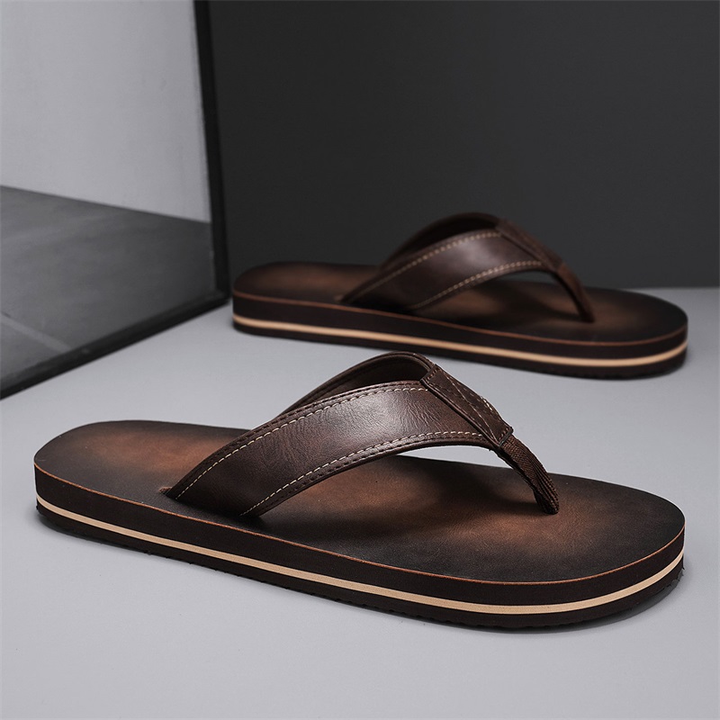Men's Vintage Washed Faux Leat - Flip Flop Leather Men 评论和价格