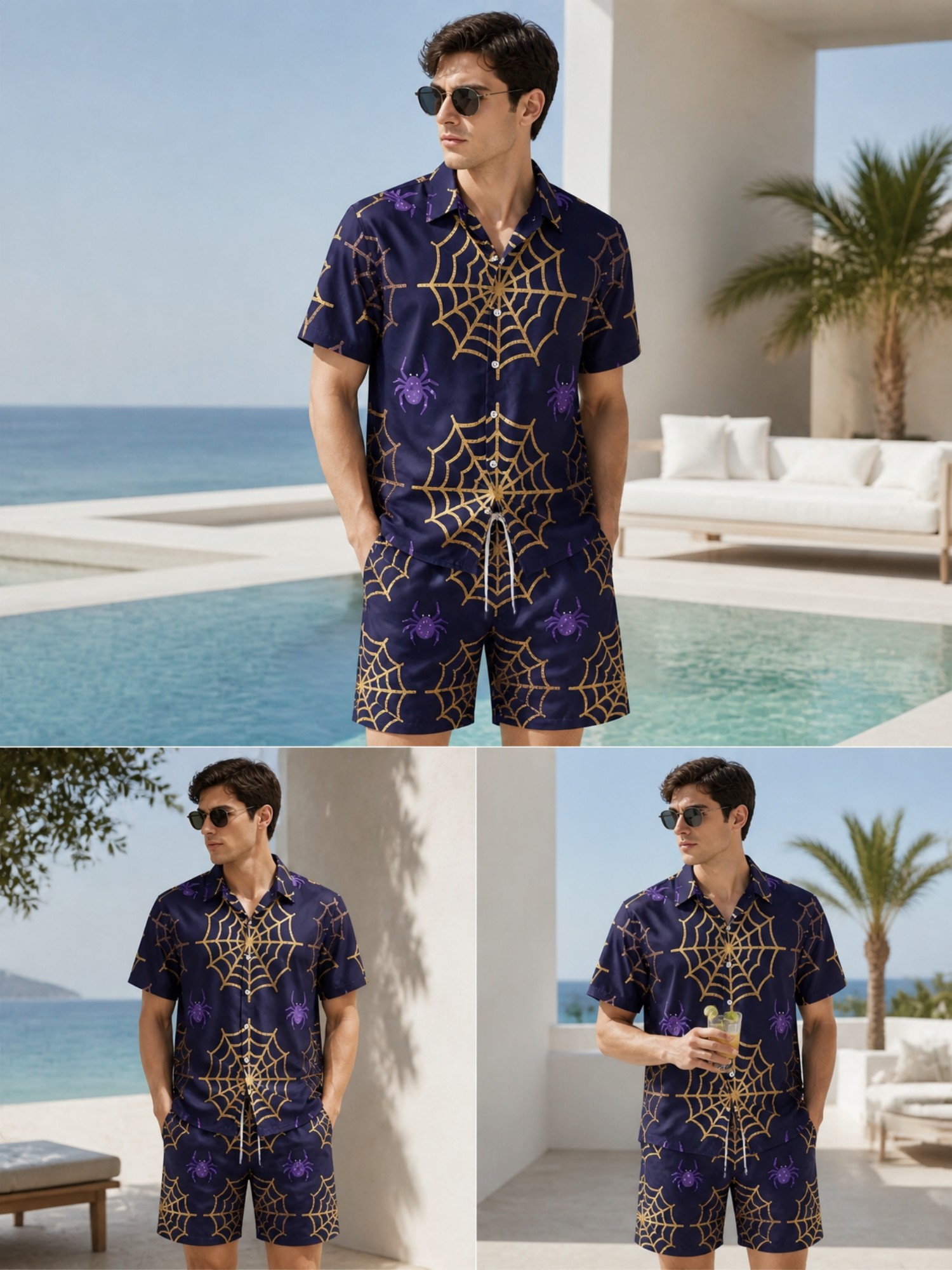 Mens Summer Short Sleeve Polo  - Resort Shirt Floral 评论和价格