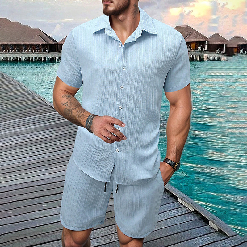 2026 New Men Vertical Wrinkle  - Shirt Camp Collar 评论和价格