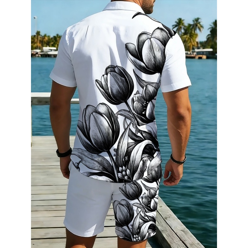 Mens White Floral Print Shirt  - Resort Shirt Floral 评论和价格