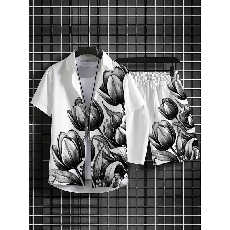 Mens White Floral Print Shirt  - Resort Shirt Floral 评论和价格