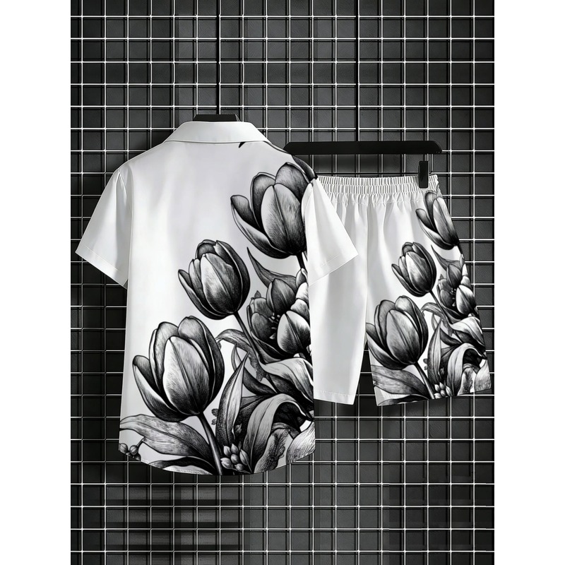 Mens White Floral Print Shirt  - Resort Shirt Floral 评论和价格