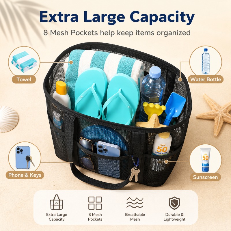 Mesh Beach Bag Large Capacity  - Beach Towel Large 评论和价格