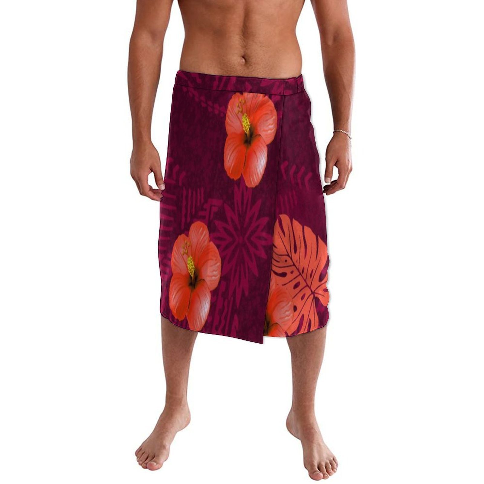 Blue Floral Polynesian Beach W - Sarong Men Wrap 评论和价格