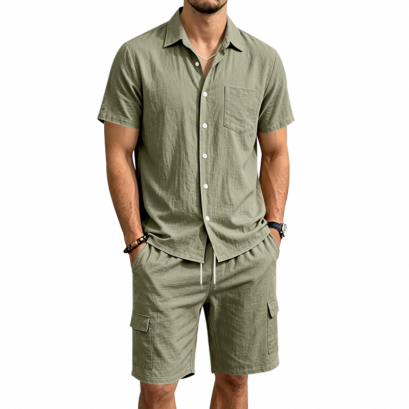 Men Summer American Linen Two  - Linen Shirt Breathable 评论和价格