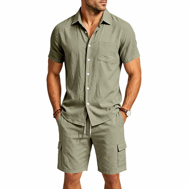 Men Summer American Linen Two  - Linen Shirt Breathable 评论和价格