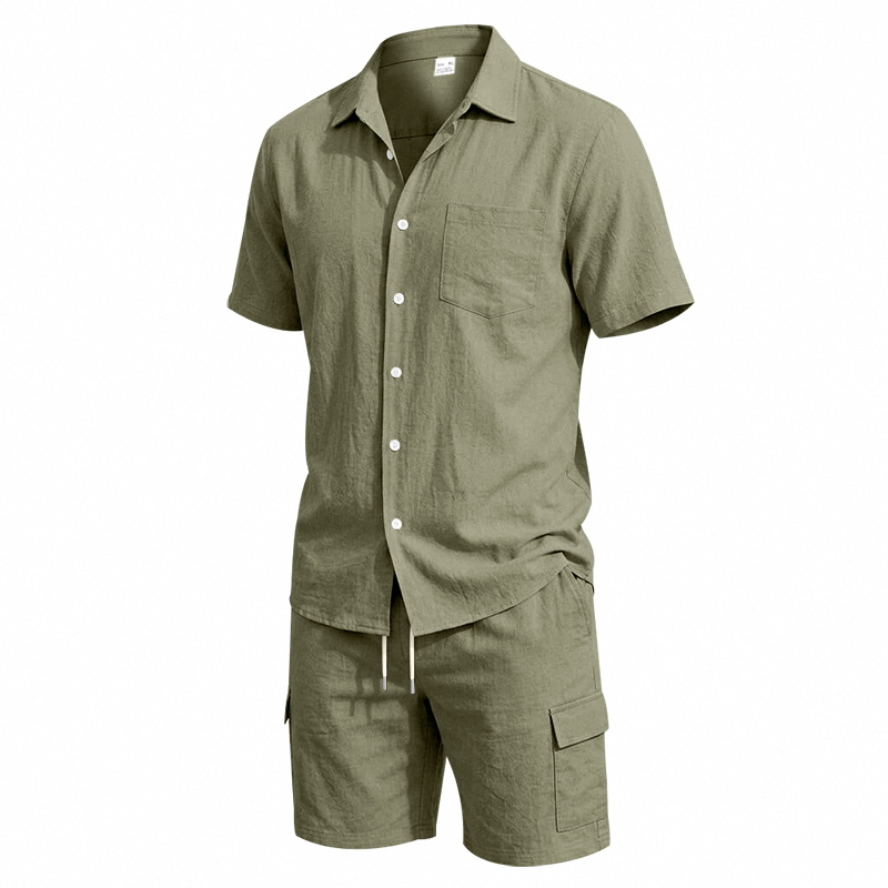 Men Summer American Linen Two  - Linen Shirt Breathable 评论和价格
