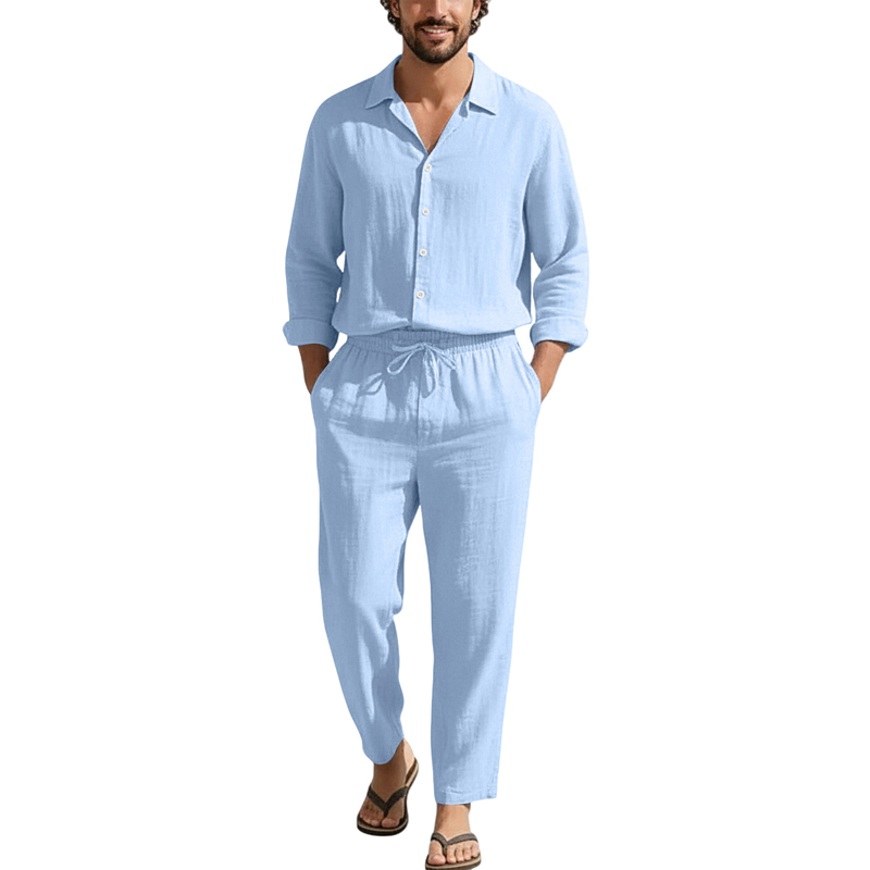 Spring Summer Linen Casual Set - Linen Shirt Breathable 评论和价格