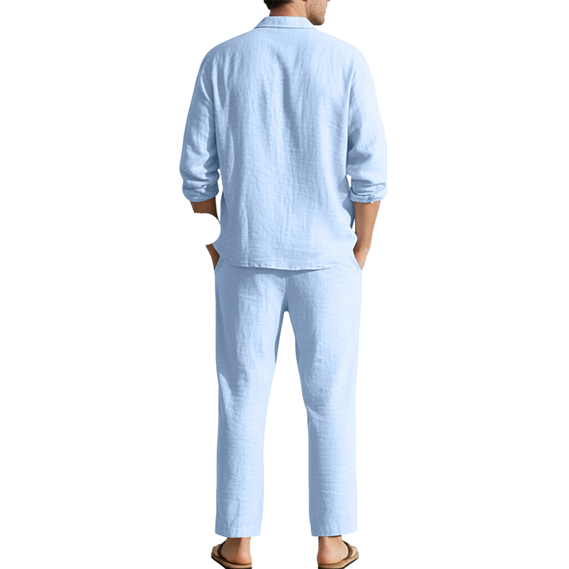 Spring Summer Linen Casual Set - Linen Shirt Breathable 评论和价格